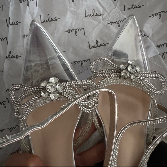 Lulus Lullie Silver Vinyl Rhinestone Ankle Strap Pointed-toe Pumps - Size 7.5 - Picture 5 of 8